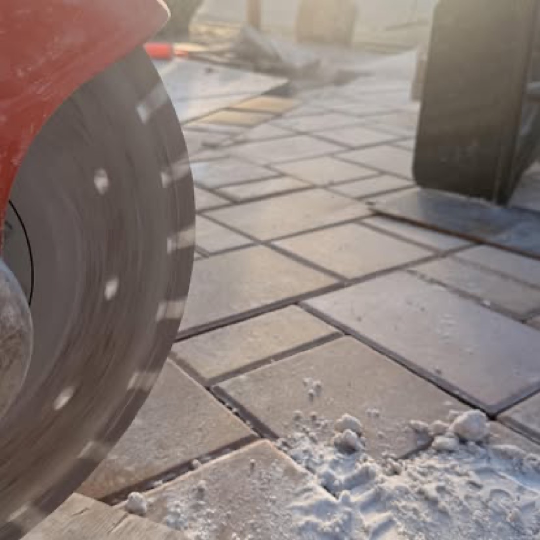 On-the-job paver cutting and setting detail